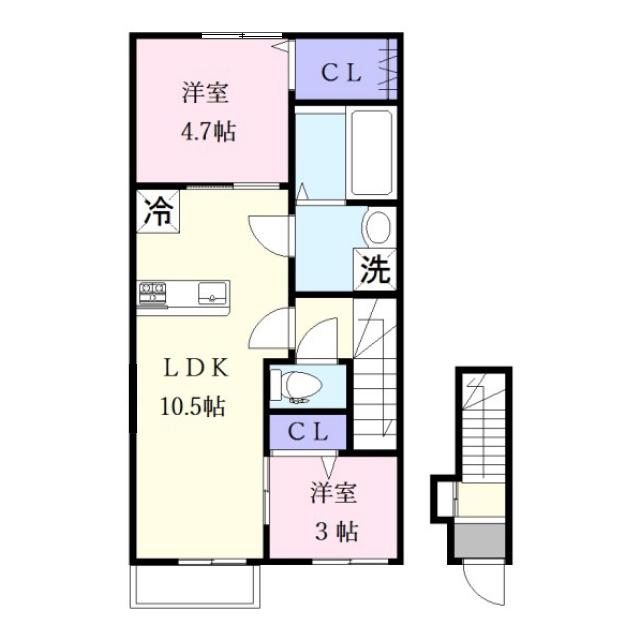 GRANCHESTA(2LDK/2階)の間取り写真