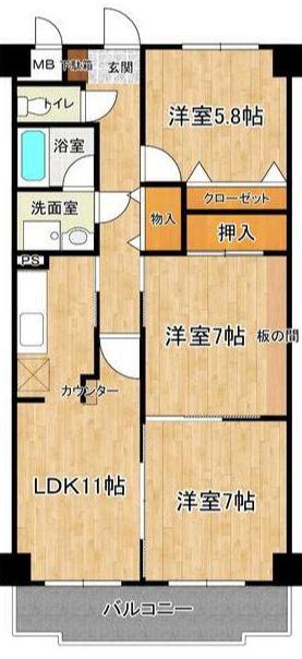 グランドヒル高橋(3LDK/4階)の間取り写真