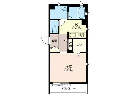 ヴィアソーレ湘南(1K/1階)の間取り写真