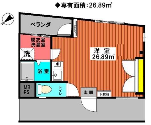 ラプシィ(ワンルーム/3階)の間取り写真