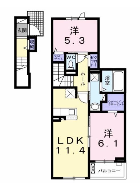 レジオンス阪杉(2LDK/2階)の間取り写真