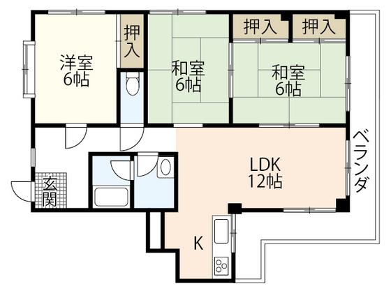 第2向山ハイツ(3LDK/3階)の間取り写真