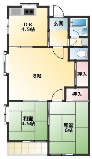 ツインランド城山B(3DK/1階)の間取り写真