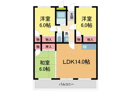 阪急宝塚線 宝塚駅 徒歩9分 3階建 築34年(3LDK/3階)の間取り写真