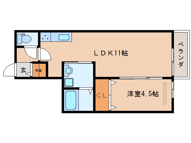 ミューズ秋篠(1LDK/2階)の間取り写真