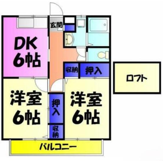セイントウィーブA棟(2DK/2階)の間取り写真