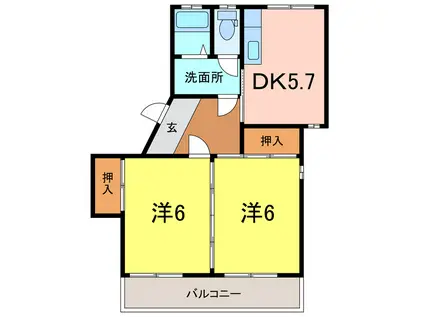 マンションサンライト(2DK/2階)の間取り写真