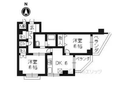 ロイヤルガーデン長岡京(2DK/3階)の間取り写真