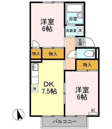 屋島ハイツ B棟(2DK/2階)の間取り写真