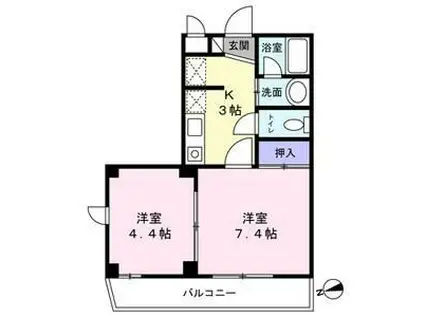 メイプル・アーサ中山(2K/2階)の間取り写真