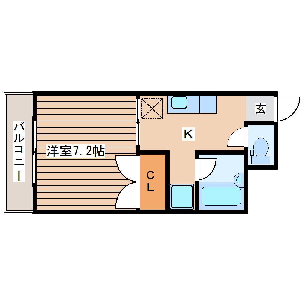 ブルーハウス原町(1K/2階)の間取り写真