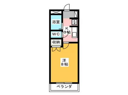 カーサU(1K/1階)の間取り写真