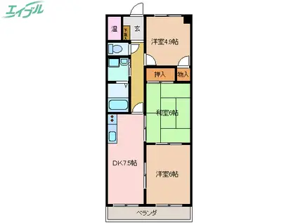 エクセル中川原(3DK/2階)の間取り写真