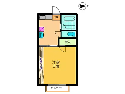 ビッセルII(1K/1階)の間取り写真