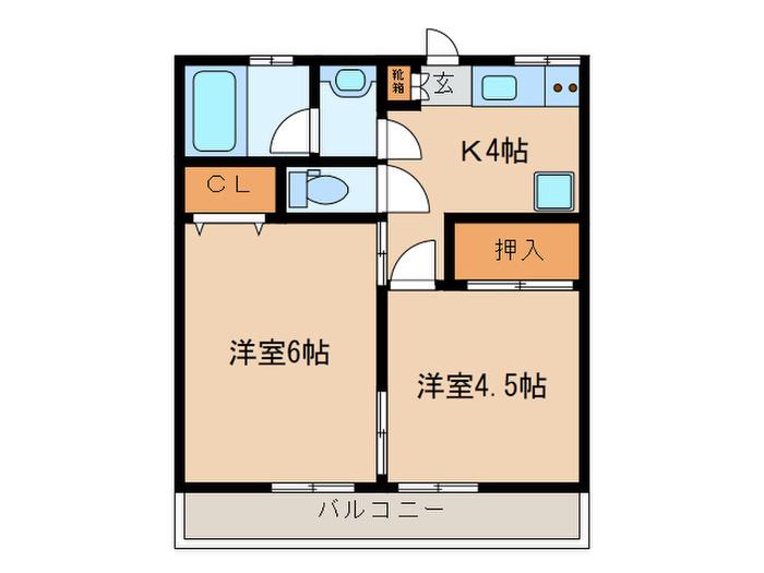 倉方ハイツ(2K/1階)の間取り写真