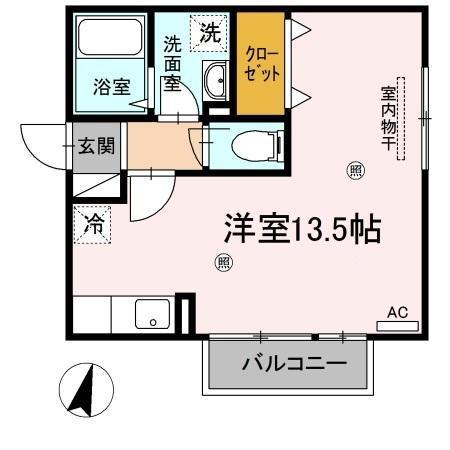MIUMU A棟(ワンルーム/2階)の間取り写真