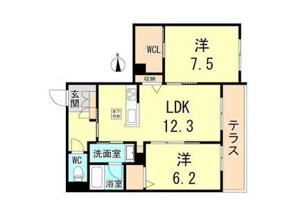 SEAVE夙川(2LDK/1階)の間取り写真