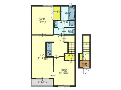 オリーブ井原里(2LDK/2階)の間取り写真