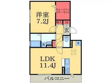 スカイパレットB棟(1LDK/3階)の間取り写真