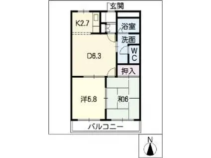 ルミナス加茂野(2DK/2階)の間取り写真