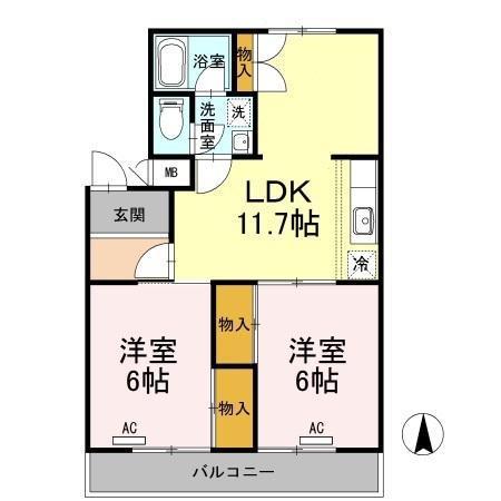 フジパレス新開(2LDK/1階)の間取り写真