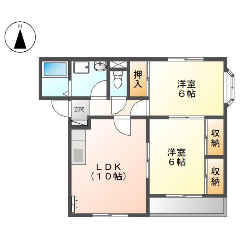 サニーパレス北野 C(2LDK/2階)の間取り写真
