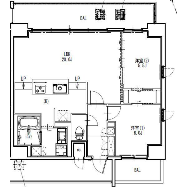 S-RESIDENCE金山EPURE(2LDK/14階)の間取り写真
