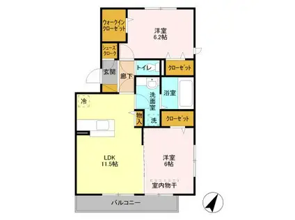 カーサ・ドマーニC(2LDK/3階)の間取り写真