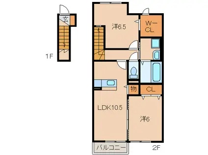 ボヌール クレエ(2LDK/2階)の間取り写真