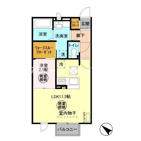 グランマーレ B棟(1LDK/1階)の間取り写真