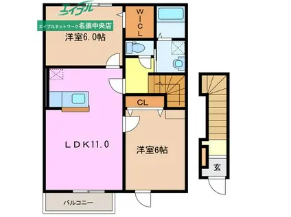 ファミーユ藤ノ木 A棟(2LDK/2階)の間取り写真