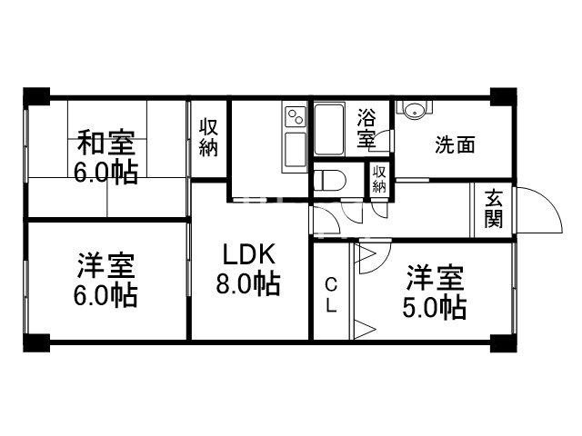 コトーハイツ伏見稲荷A棟(3LDK/4階)の間取り写真