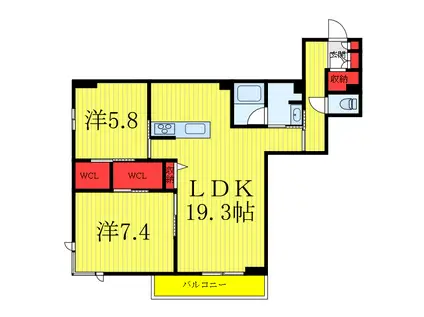 グランコート(2LDK/3階)の間取り写真