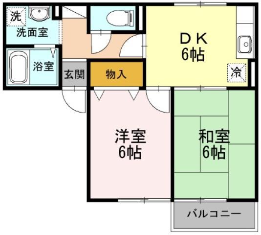 エスパシオ那賀川 B棟(2DK/2階)の間取り写真