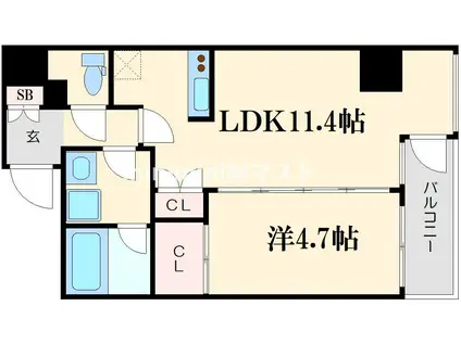 フォルトナート扇町(1LDK/9階)の間取り写真