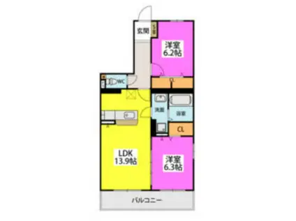 GRAN GRACE久留米南(2LDK/2階)の間取り写真