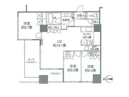 カスタリアタワー品川シーサイド(3LDK/18階)の間取り写真