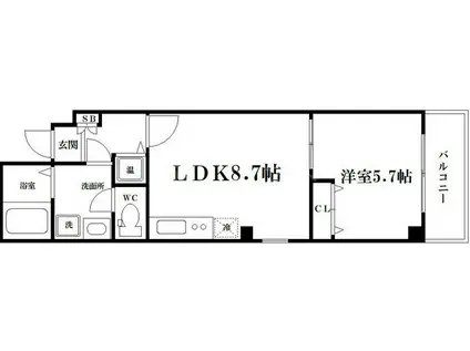 ラ・フォルム与力レジデンス(1LDK/5階)の間取り写真