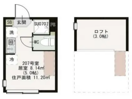 ハーモニーテラス北町(ワンルーム/2階)の間取り写真
