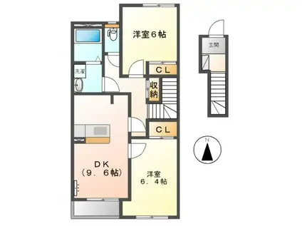 パティオ リッチモンドE棟(2DK/2階)の間取り写真