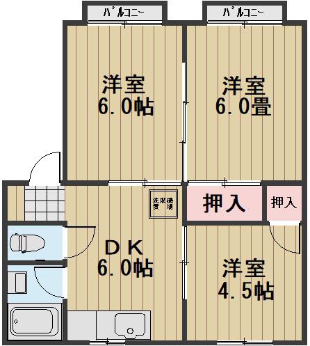星島コーポC(3DK/1階)の間取り写真