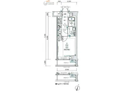 SQUARE CITY TURUMI RIVERSID(1K/3階)の間取り写真