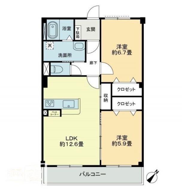 フォブール中村(2LDK/1階)の間取り写真