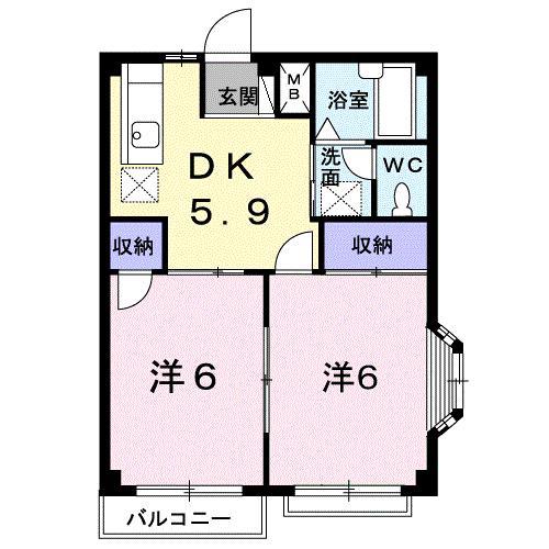 エルディム三木(2DK/2階)の間取り写真