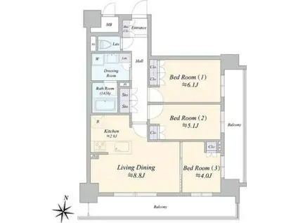 ジュノール札幌植物園(3LDK/10階)の間取り写真
