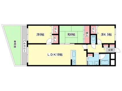 ライオンズマンション生駒俵口2(3LDK/1階)の間取り写真
