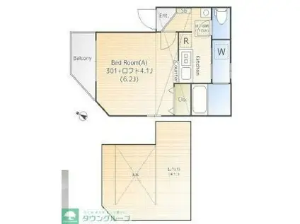 QUARTO白鷺(1K/3階)の間取り写真