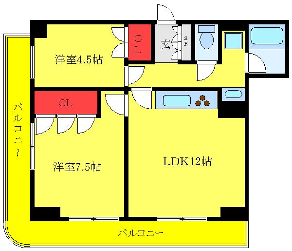 スカイフロントタワー川口(2LDK/14階)の間取り写真