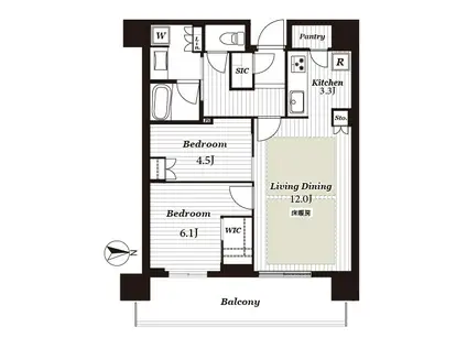 ジオタワー宝塚グランレジス(2LDK/13階)の間取り写真
