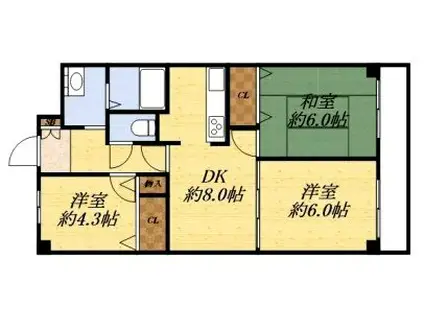 八尾山本レックスマンション(3LDK/2階)の間取り写真